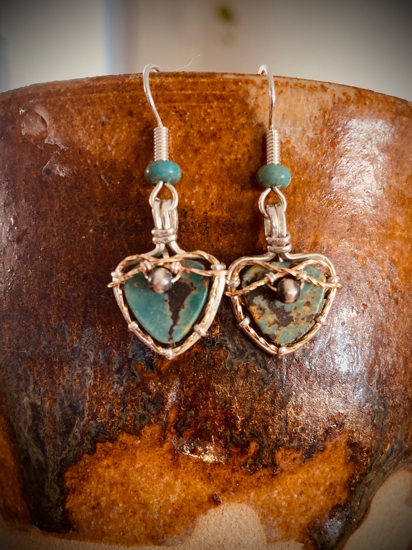 Turquoise Gold and Silver Wrapped Earrings