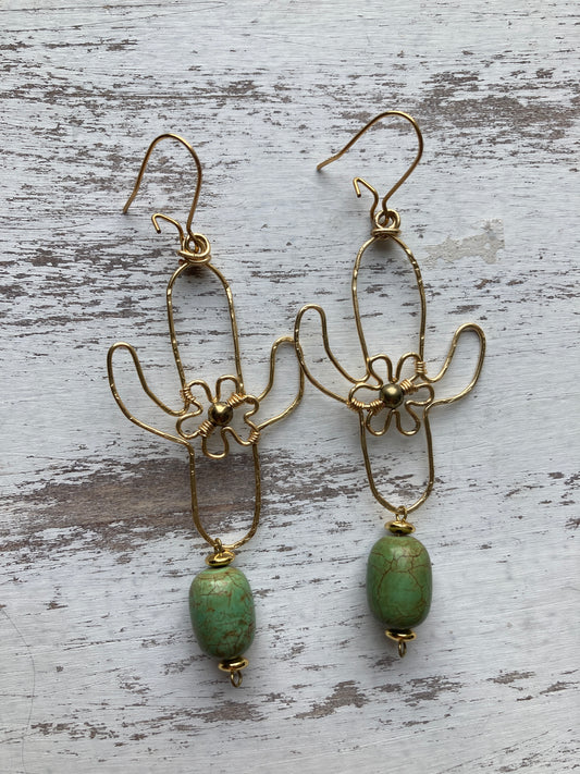 Gold Tone Cactus Earrings